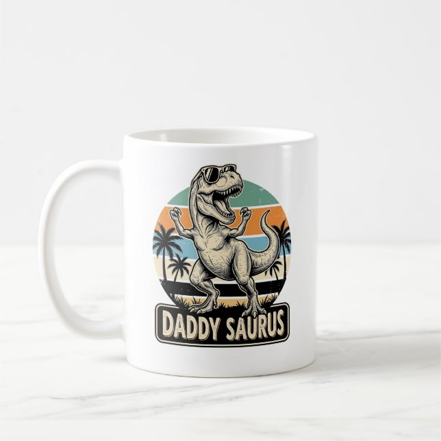 Daddy Saurus Retro Dinosaur Sunset Shirt Design_1 Coffee Mug (Left)