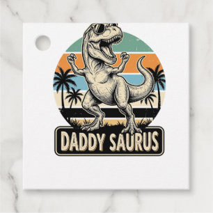 Daddy Saurus Retro Dinosaur Sunset Shirt Design_1 Favor Tags