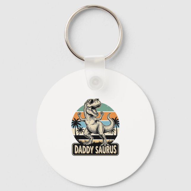Daddy Saurus Retro Dinosaur Sunset Shirt Design_1 Keychain (Front)