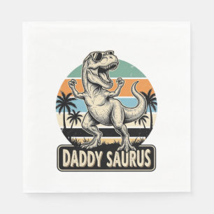 Daddy Saurus Retro Dinosaur Sunset Shirt Design_1 Napkins