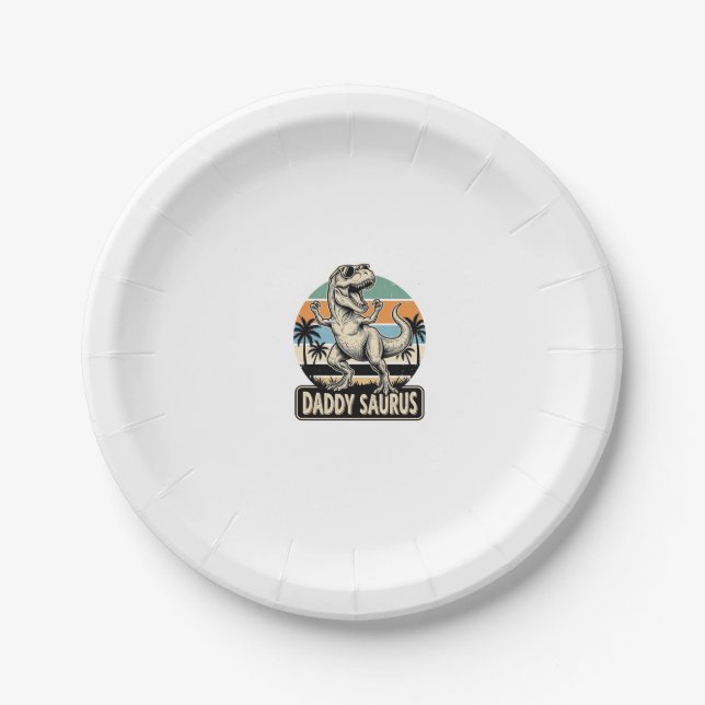 Daddy Saurus Retro Dinosaur Sunset Shirt Design_1 Paper Plates (Front)