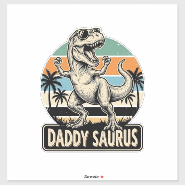 Daddy Saurus Retro Dinosaur Sunset Shirt Design_1 Sticker (Sheet)
