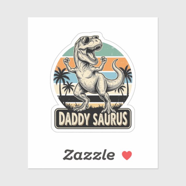 Daddy Saurus Retro Dinosaur Sunset Shirt Design_1 Sticker (Sheet)