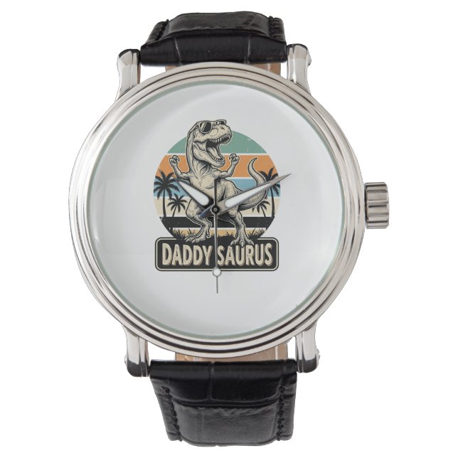 Daddy Saurus Retro Dinosaur Sunset Shirt Design_1 Watch (Front)
