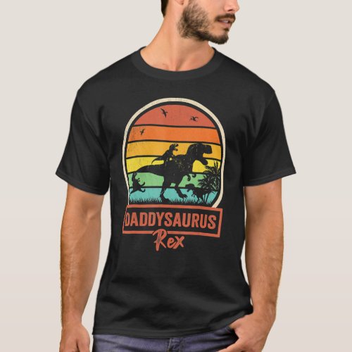 Daddy Saurus Rex Dinosaur Fathers Day Retro Vinta T_Shirt