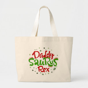 Daddy Saurus Rex Illustration Large Tote Bag