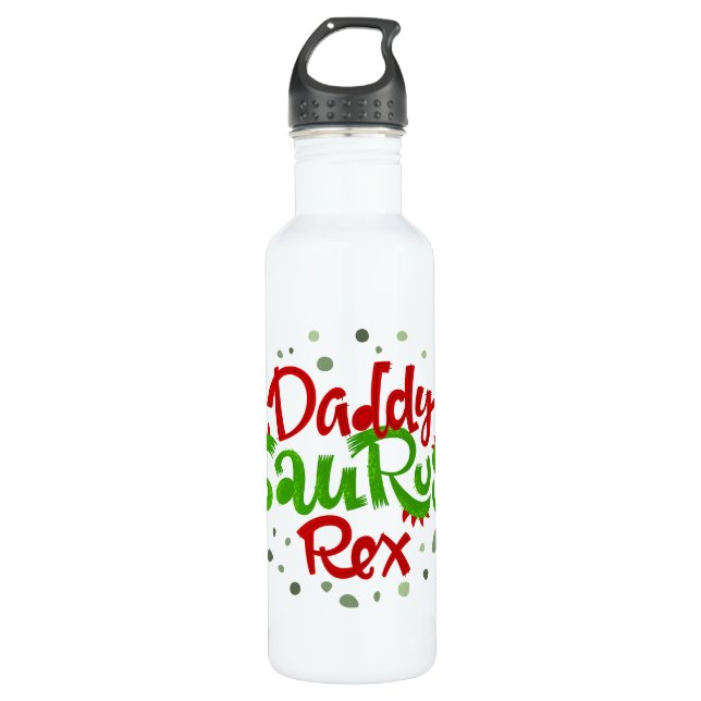 Daddy Saurus Rex Illustration Stainless Steel Water Bottle (Front)