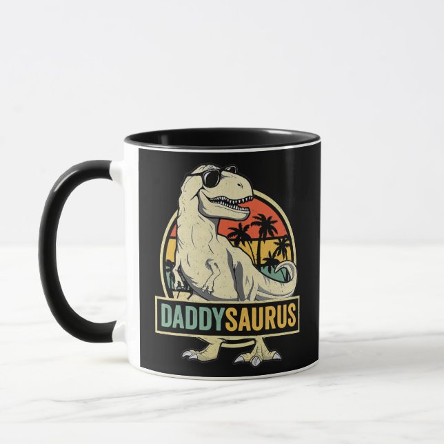 Daddy Saurus T rex Dinosaur Father's Day Family Mug (Left)