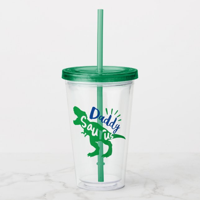 Daddy Saurus T-Rex Silhouette Acrylic Tumbler (Front)