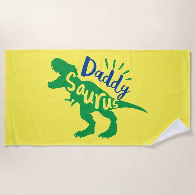 Daddy Saurus T-Rex Silhouette Beach Towel (Front)