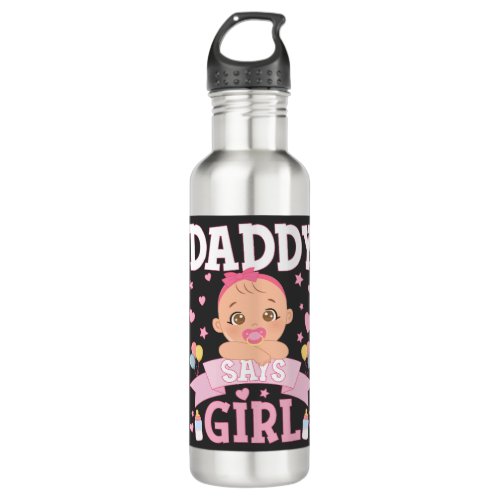Daddy Says Girl Pregnancy Pink or Blue Stainless Steel Water Bottle