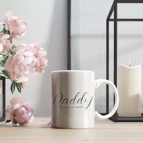 Daddy  Script for Kids Names on Fathers Day  Two_Tone Coffee Mug