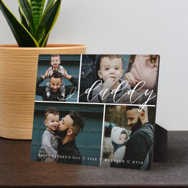 Daddy Script | Happy Fathers Day 4 Photo Collage Plaque