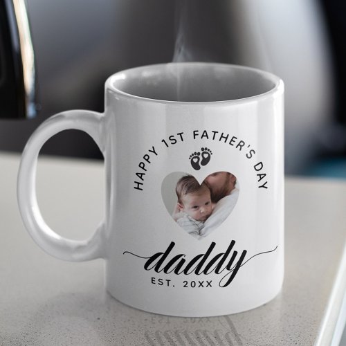 Daddy Script Happy First Fathers Day Heart Photo Coffee Mug