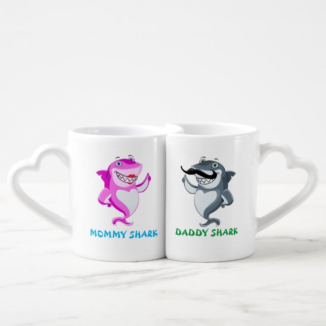 Daddy Shark & Mommy Shark Coffee Mug Set (Front Nesting)