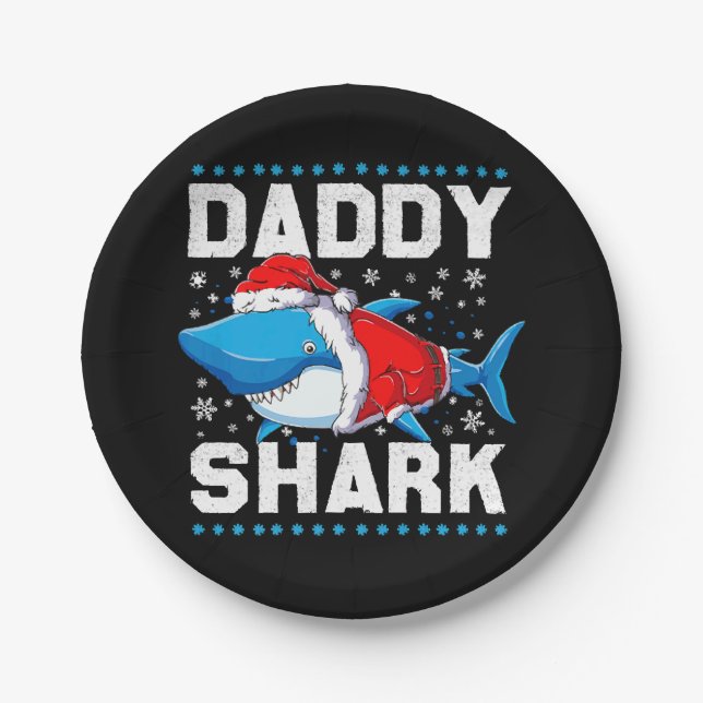 Daddy Shark Santa Fathers Day Paper Plates (Front)