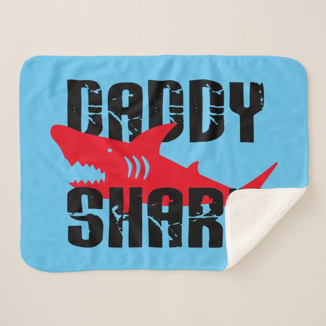 Daddy Shark Worn Graphic Sherpa Blanket (Front (Horizontal))