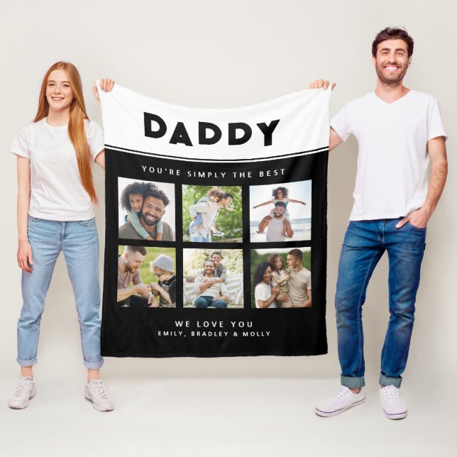 Daddy Simply The Best Photo Collage Personalized Fleece Blanket (In Situ)