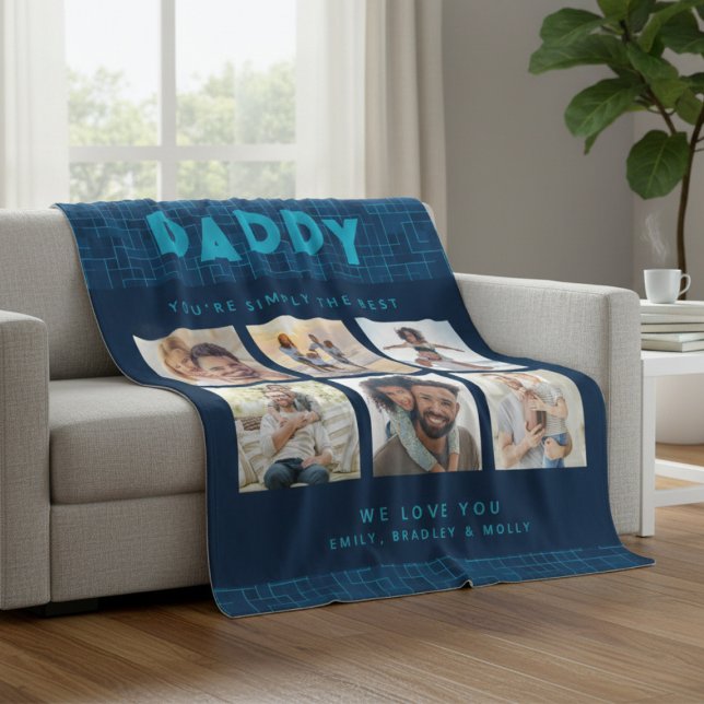 Daddy Simply The Best Photo Collage Personalized Fleece Blanket (Creator Uploaded)