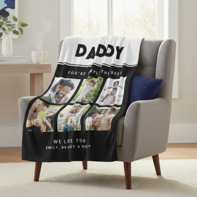Daddy Simply The Best Photo Collage Personalized Fleece Blanket (Creator Uploaded)