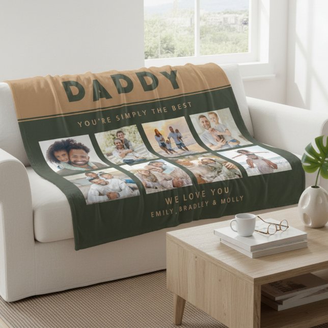 Daddy Simply The Best Photo Collage Personalized Fleece Blanket (Creator Uploaded)