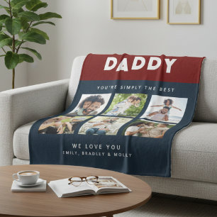 Daddy Simply The Best Photo Collage Personalized Fleece Blanket