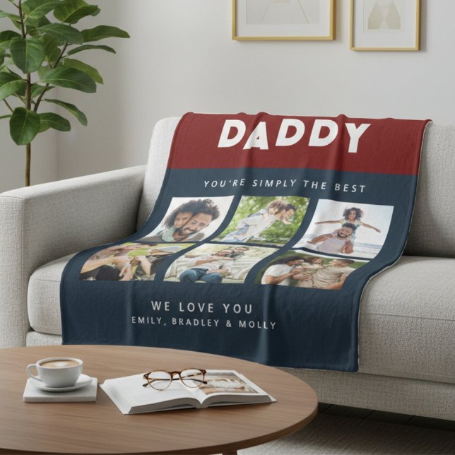 Daddy Simply The Best Photo Collage Personalized Fleece Blanket (Creator Uploaded)