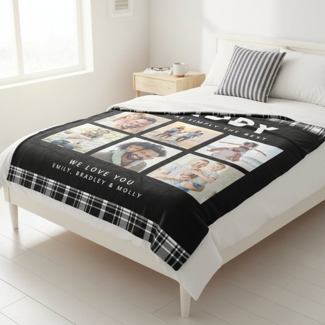 Daddy Simply The Best Photo Collage Personalized Fleece Blanket (Creator Uploaded)