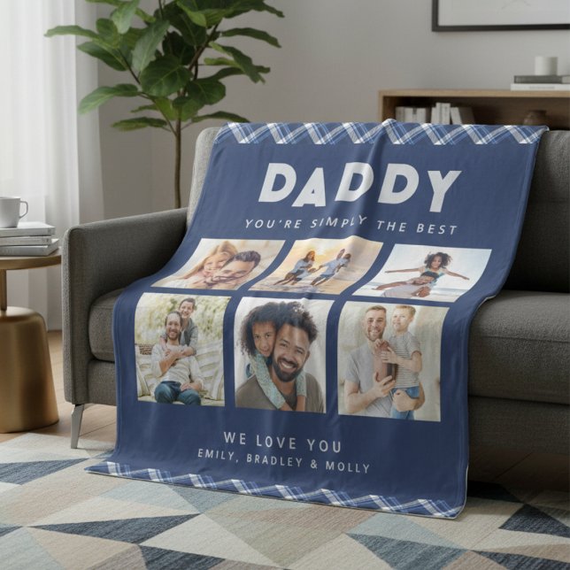Daddy Simply The Best Photo Collage Personalized Fleece Blanket (Creator Uploaded)