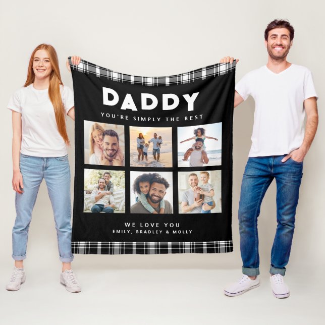 Daddy Simply The Best Photo Collage Personalized Fleece Blanket (In Situ)