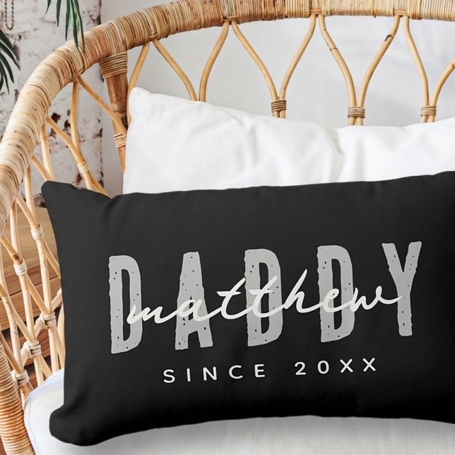 Daddy Since 20XX Modern Elegant Simple Lumbar Pillow (Creator Uploaded)