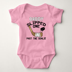 Daddy Slipped One Past the Goalie Girl Pink Hockey Baby Bodysuit
