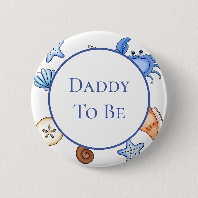 Daddy To Be | Baby Shower in Beach Theme Button (Front)