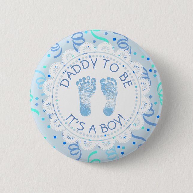 Daddy to be Blue confetti Baby Shower Button (Front)