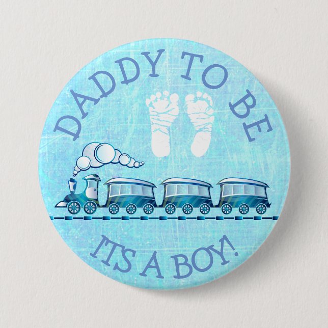 Daddy to be, Blue Train Baby Shower Button (Front)