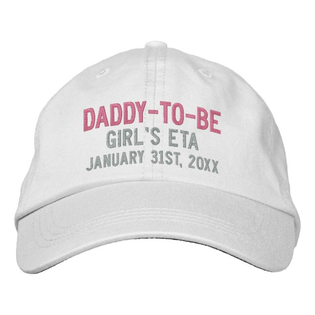 Daddy-to-Be Custom Due Date in Pink and Gray Embroidered Baseball Hat (Front)