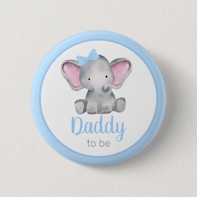 Daddy To Be Elephant Boy Baby Shower Button (Front)