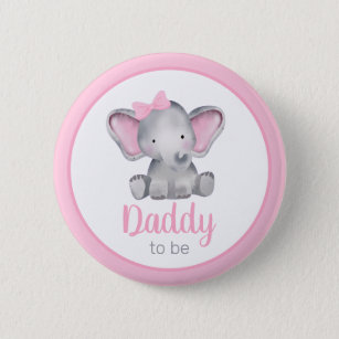 Daddy To Be Elephant Girl Baby Shower Button