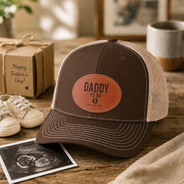 Daddy to Be Fathers Day Pregnancy Reveal  Leather Patch Hat (Daddy to Be Fathers Day Pregnancy Reveal Leather Patch Hat)