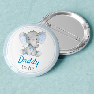 Daddy to be New Dad Baby Boy Shower Elephant Blue Button