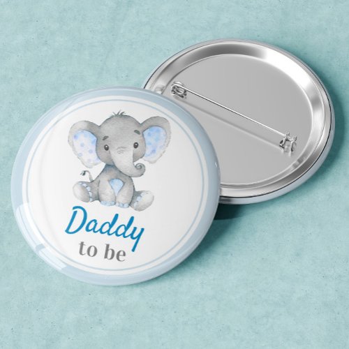 Daddy to be New Dad Baby Boy Shower Elephant Blue Button