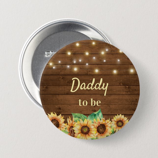 Daddy to be New Dad Father Sunflower Baby Shower Button (Front & Back)