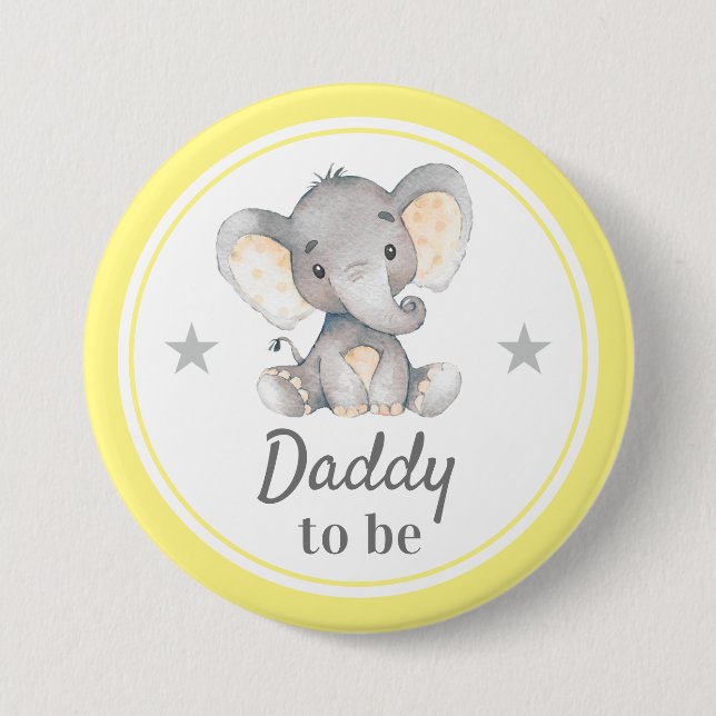 Daddy to be New Dad Yellow Elephant Baby Shower Button (Front)