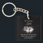 Daddy to Be Ultrasound Pregnancy Announcement Keychain<br><div class="desc">Gift expecting dads a touching tribute to fatherhood with our "To Daddy, you can carry me now" keychain, personalized with an ultrasound sonogram photo. This Father's Day, offer a sentimental keepsake that allows fathers to carry the anticipation and excitement for their first baby wherever they go—a constant reminder of the...</div>
