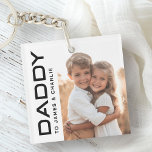 Daddy to kids names photo fathers day keychain<br><div class="desc">Keychain featuring your custom photo and the text "Daddy"  in a modern font with the kids' names or other custom text to the right. Black and white or custom colors.</div>