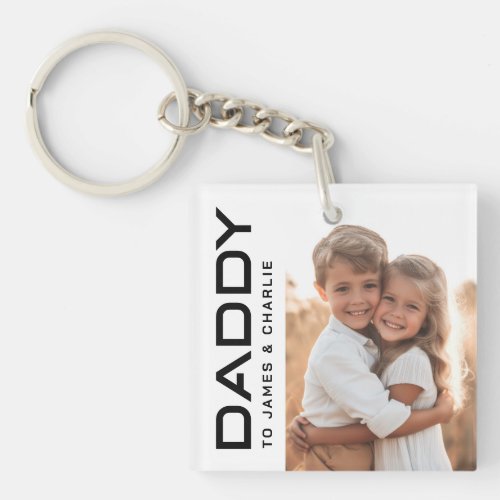Daddy to kids names photo fathers day keychain