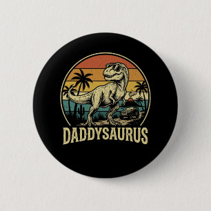 Daddy Trex Dinosaur Daddysaurus Retro Fathers Day Button