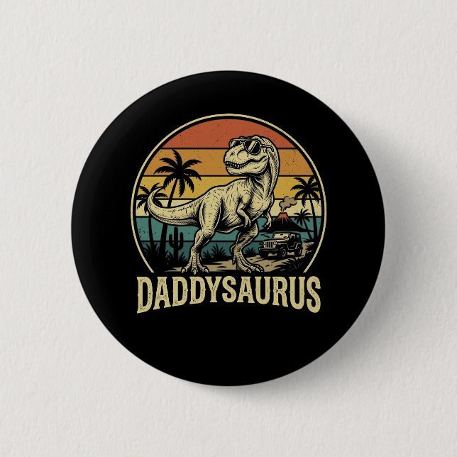 Daddy Trex Dinosaur Daddysaurus Retro Fathers Day  Button (Front)