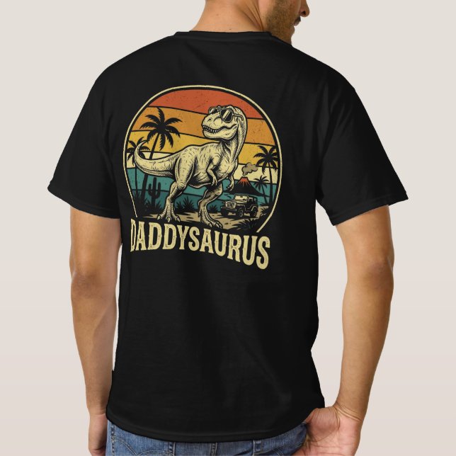 Daddy Trex Dinosaur Daddysaurus Retro Fathers Day  T-Shirt (Back)