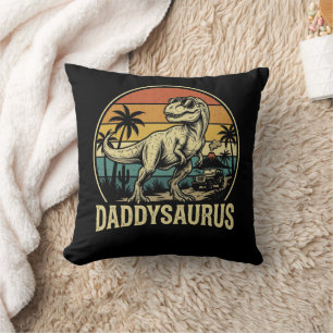 Daddy Trex Dinosaur Daddysaurus Retro Fathers Day Throw Pillow